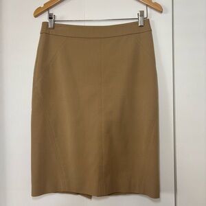 Ann Taylor Tan Pencil Skirt Size 2 Gold Exposed Zipper Stretch Cotton Blend